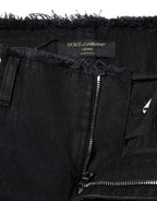 Dolce & Gabbana Black Cotton Tattered Mid Waist Denim Jeans