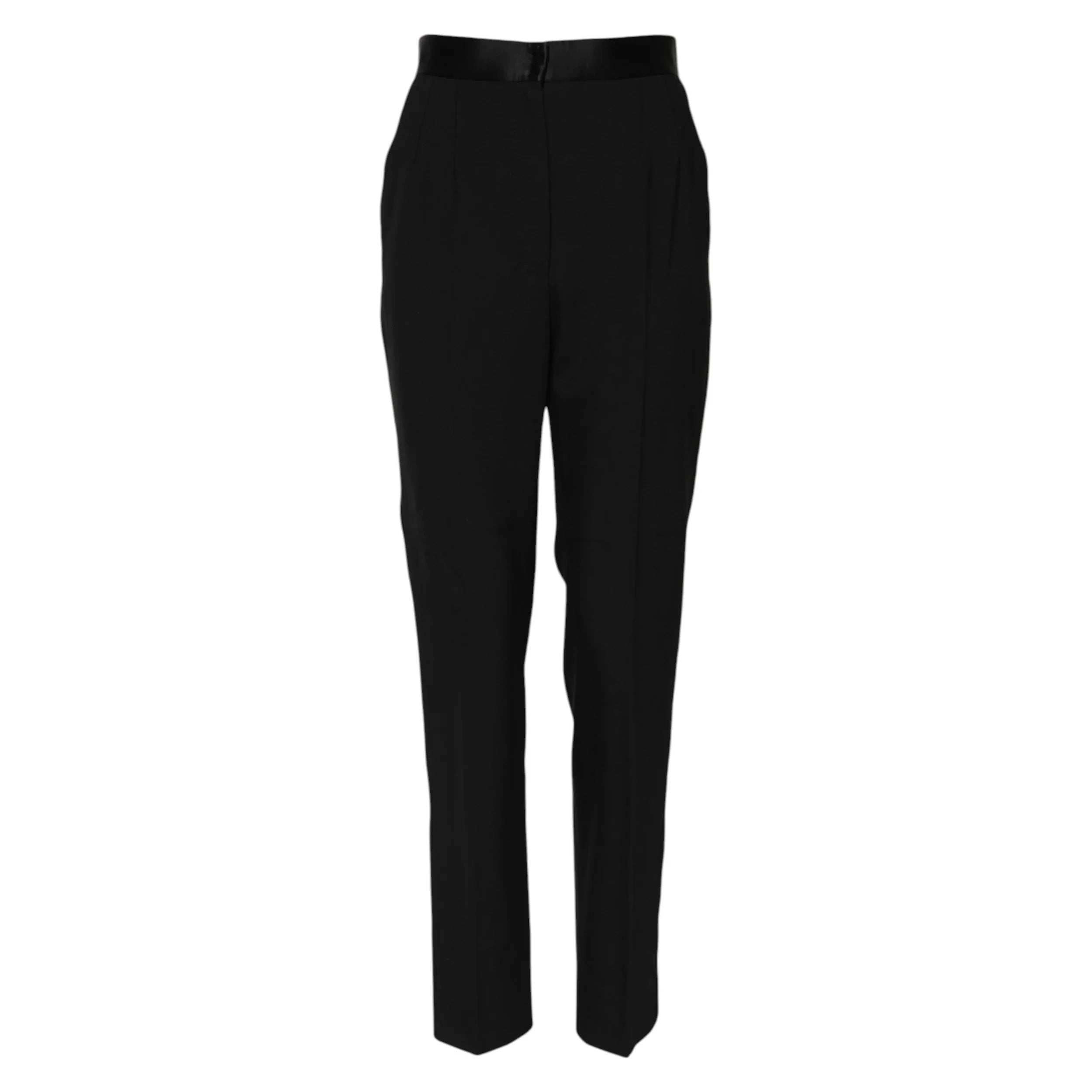 Dolce & Gabbana Black Wool Tapered High Waist Pants - Zeiniez