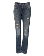 Dolce & Gabbana Blue Cotton Boyfriend Tattered Denim Jeans