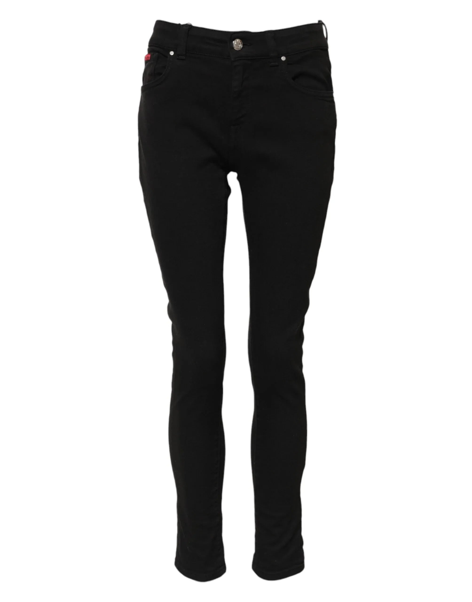 Dolce & Gabbana Black Cotton Logo Skinny Mid Waist Denim Jeans - Zeiniez