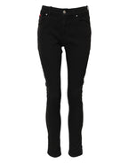 Dolce & Gabbana Black Cotton Logo Skinny Mid Waist Denim Jeans