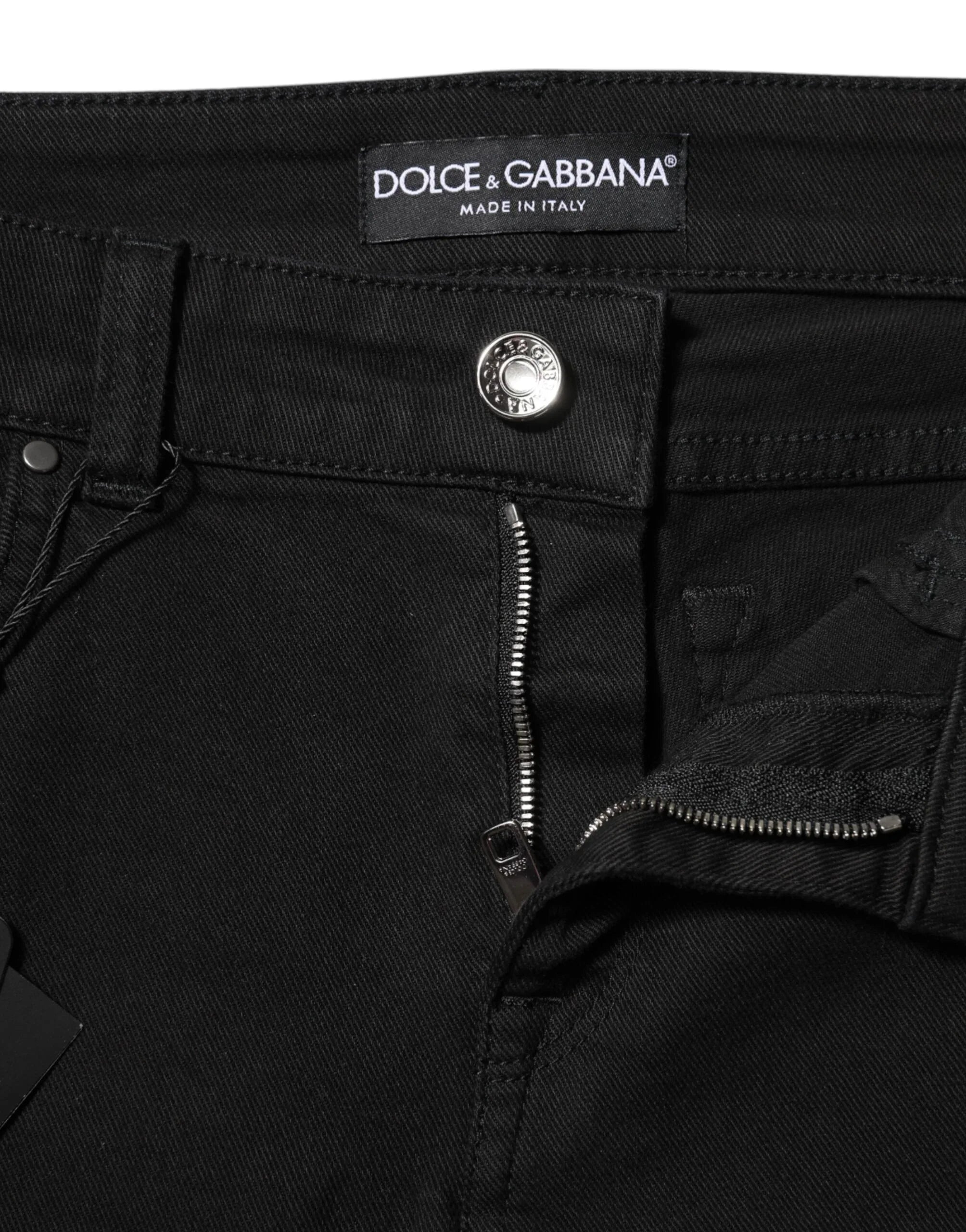 Dolce & Gabbana Black Cotton Logo Skinny Mid Waist Denim Jeans - Zeiniez