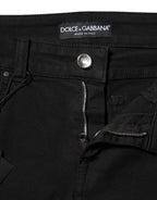 Dolce & Gabbana Black Cotton Logo Skinny Mid Waist Denim Jeans