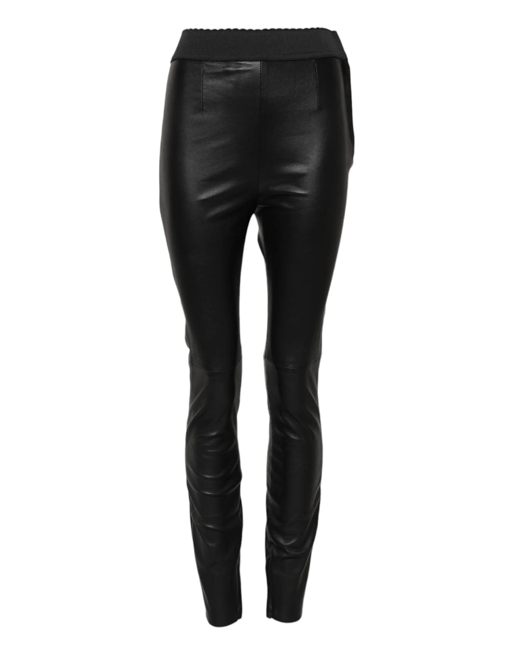 Dolce & Gabbana Black Leather Elastic Waist Pants - Zeiniez