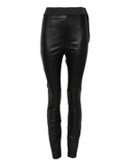 Dolce & Gabbana Black Leather Elastic Waist Pants - Zeiniez