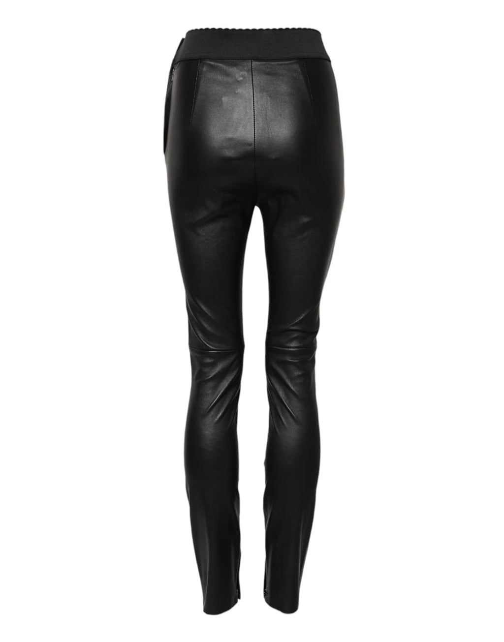 Dolce & Gabbana Black Leather Elastic Waist Pants - Zeiniez