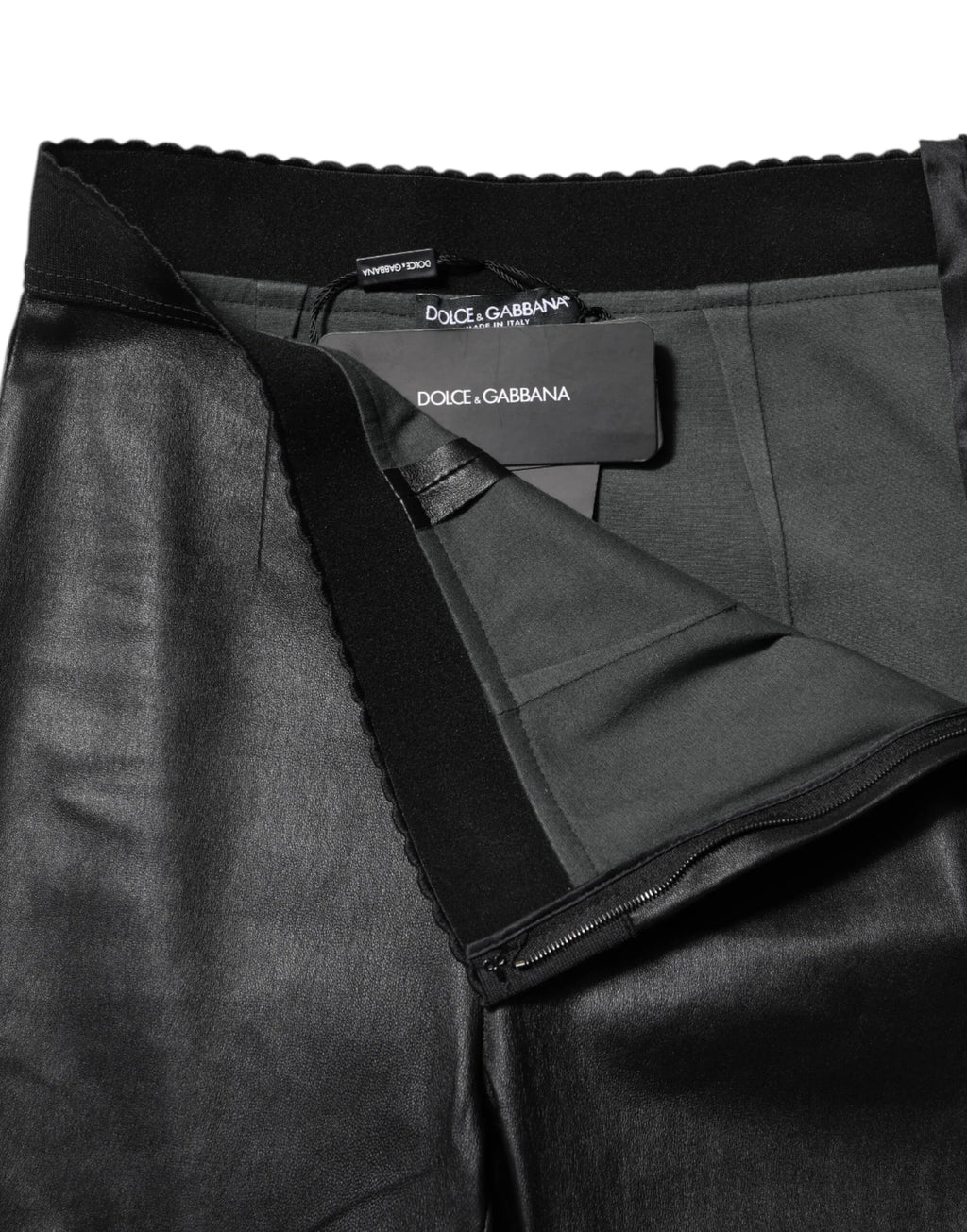 Dolce & Gabbana Black Leather Elastic Waist Pants - Zeiniez