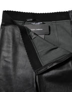 Dolce & Gabbana Black Leather Elastic Waist Pants - Zeiniez