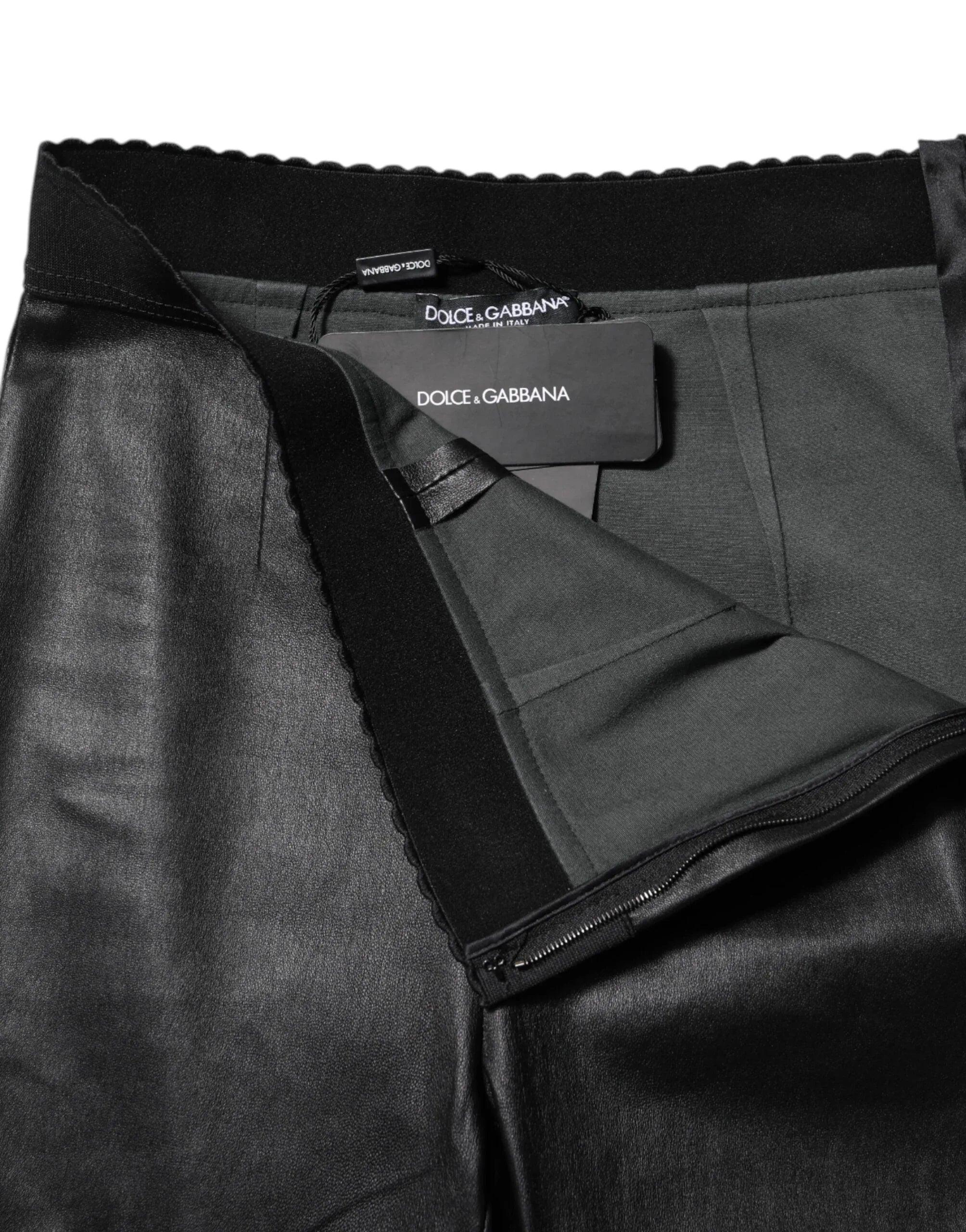 Dolce & Gabbana Black Leather Elastic Waist Pants - Zeiniez