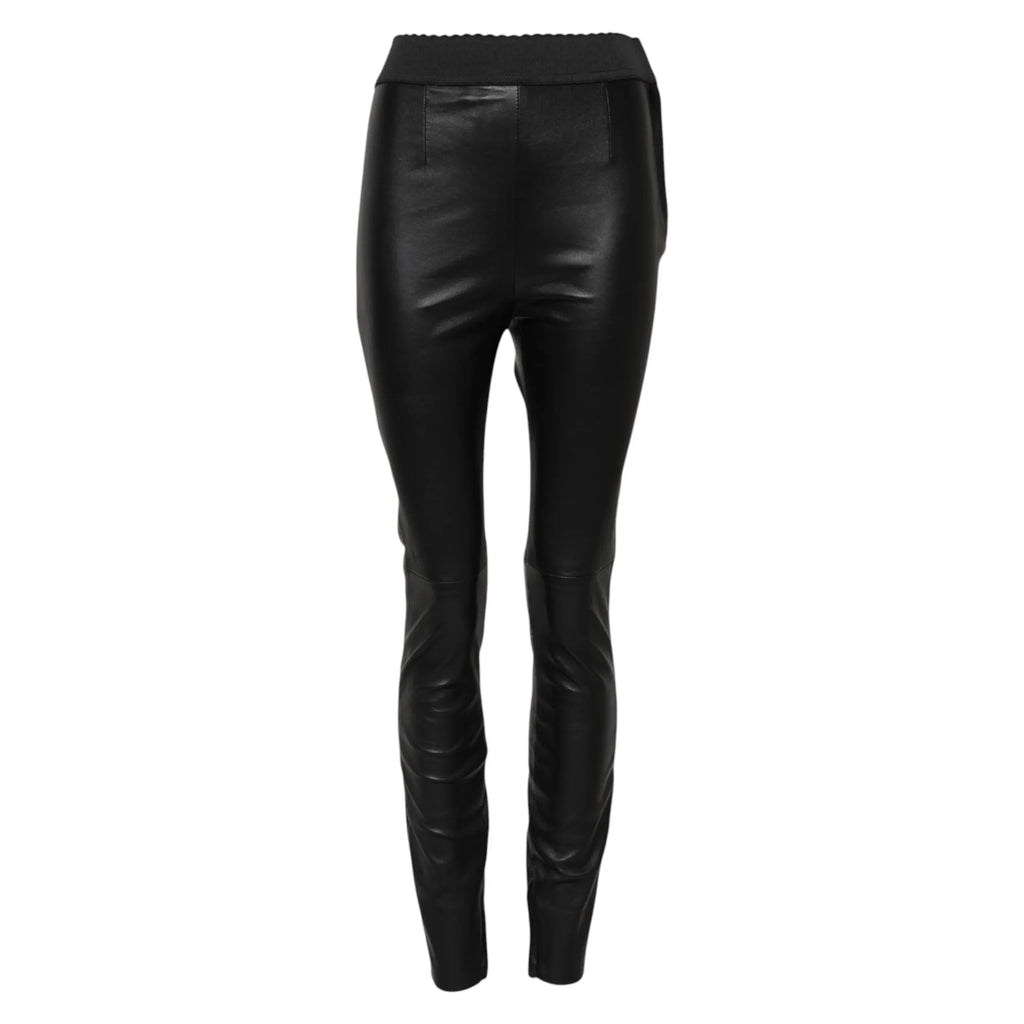 Dolce & Gabbana Black Leather Elastic Waist Pants - Zeiniez