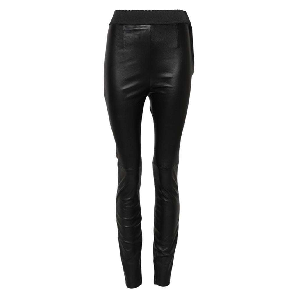 Dolce & Gabbana Black Leather Elastic Waist Pants