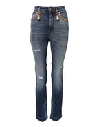 Dolce & Gabbana Blue Rhinestone Embellished Denim Jeans - Zeiniez