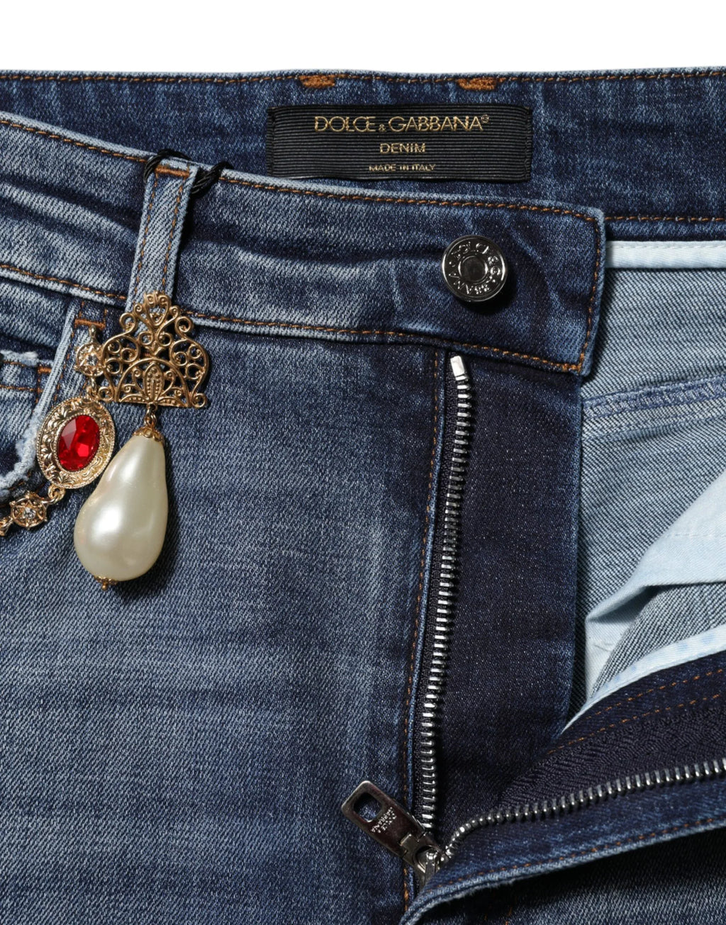 Dolce & Gabbana Blue Rhinestone Embellished Denim Jeans - Zeiniez