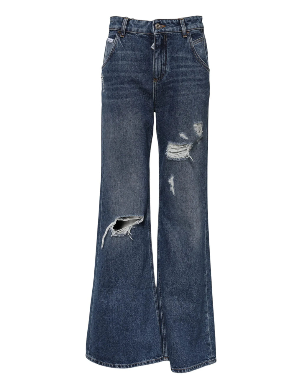 Dolce & Gabbana Blue Cotton Wide Leg Tattered Denim Jeans - Zeiniez