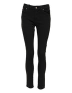 Dolce & Gabbana Black Cotton Logo Skinny Mid Waist Denim Jeans