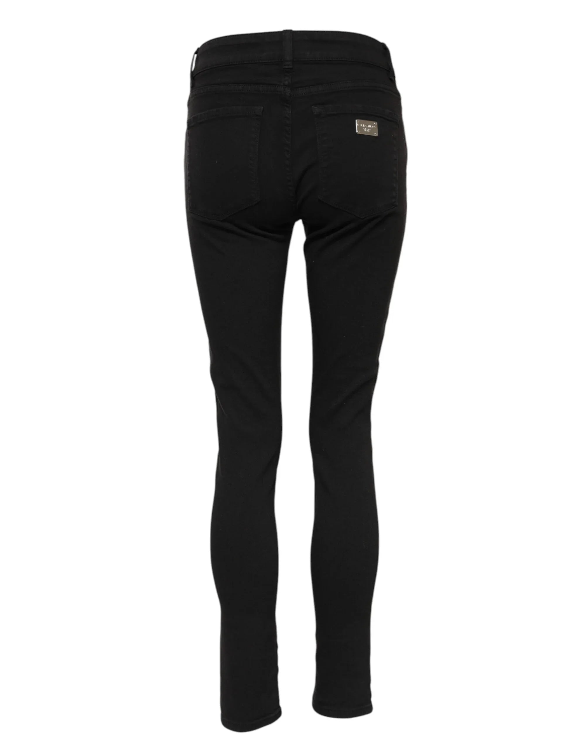 Dolce & Gabbana Black Cotton Logo Skinny Mid Waist Denim Jeans - Zeiniez