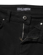 Dolce & Gabbana Black Cotton Logo Skinny Mid Waist Denim Jeans - Zeiniez
