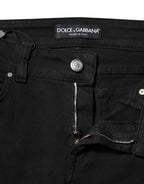 Dolce & Gabbana Black Cotton Logo Skinny Mid Waist Denim Jeans - Zeiniez