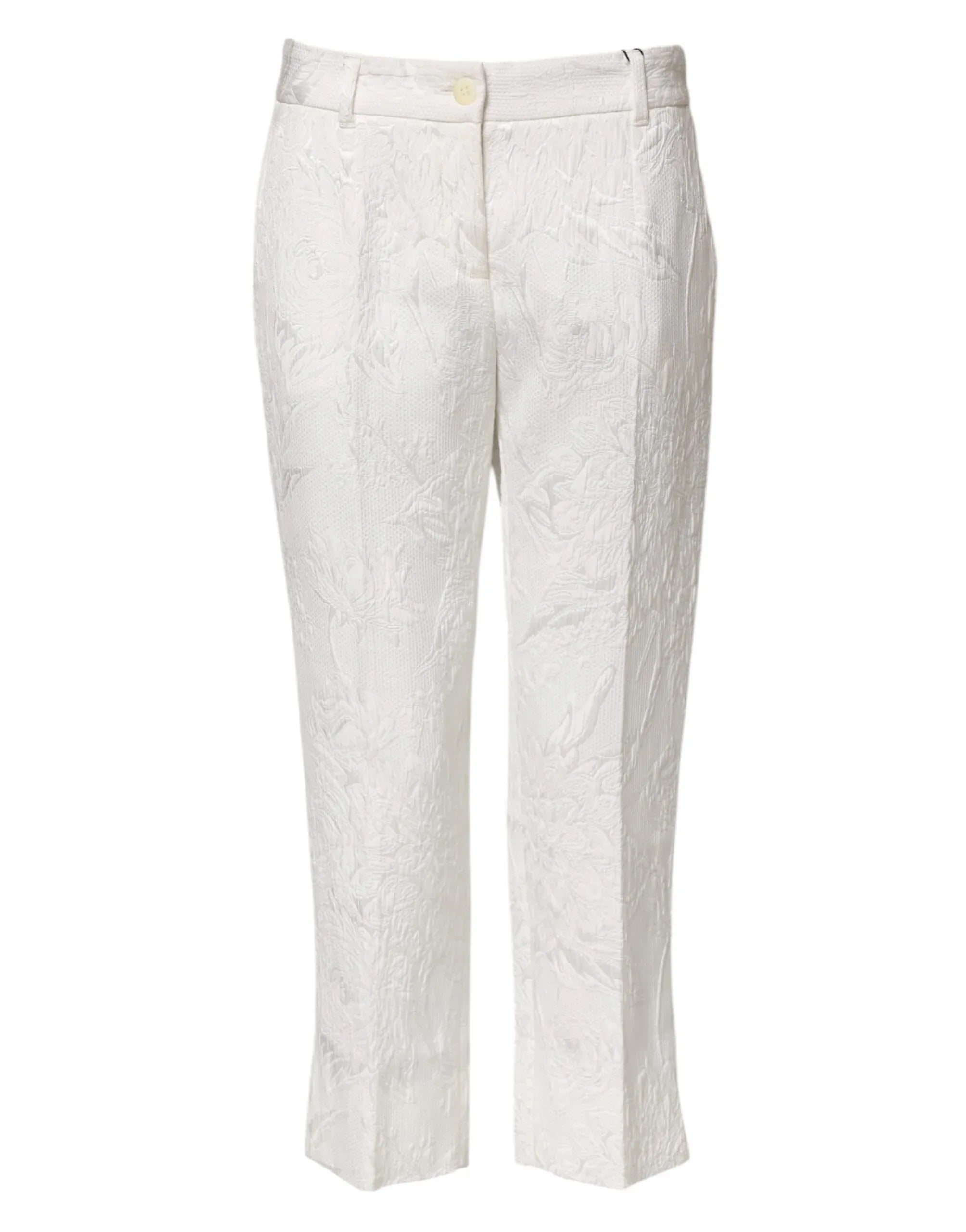 Dolce & Gabbana White Cotton Floral Jacquard Pants - Zeiniez