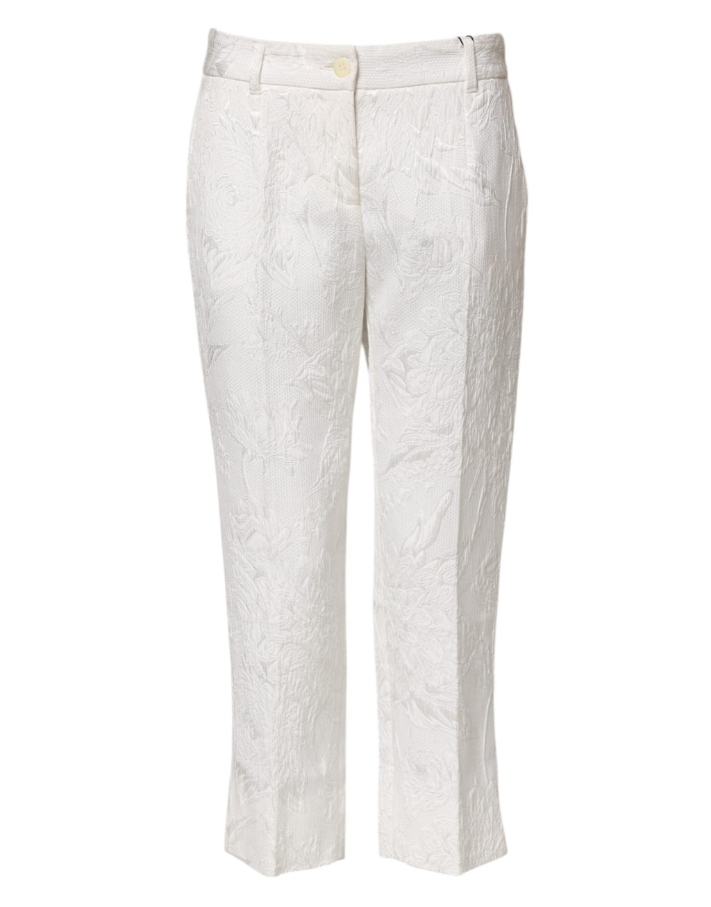 Dolce & Gabbana White Cotton Floral Jacquard Pants