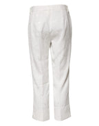Dolce & Gabbana White Cotton Floral Jacquard Pants - Zeiniez