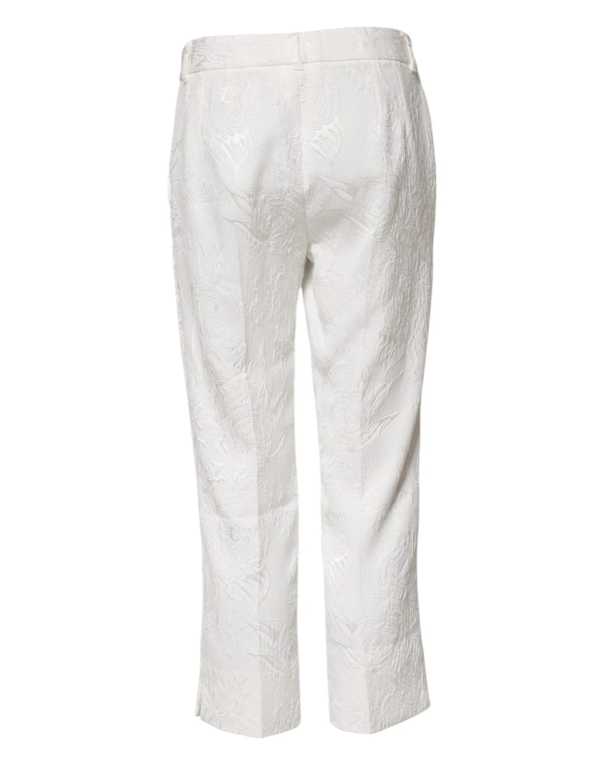 Dolce & Gabbana White Cotton Floral Jacquard Pants - Zeiniez