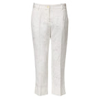 Dolce & Gabbana White Cotton Floral Jacquard Pants - Zeiniez
