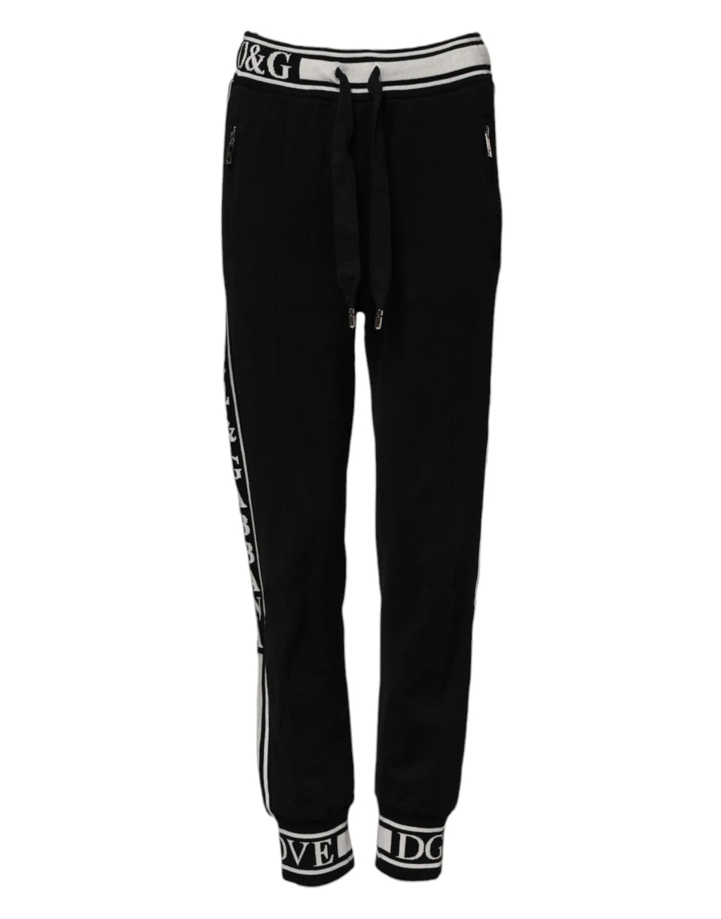 Dolce & Gabbana Black Cotton Jogger Logo Waist Pants - Zeiniez