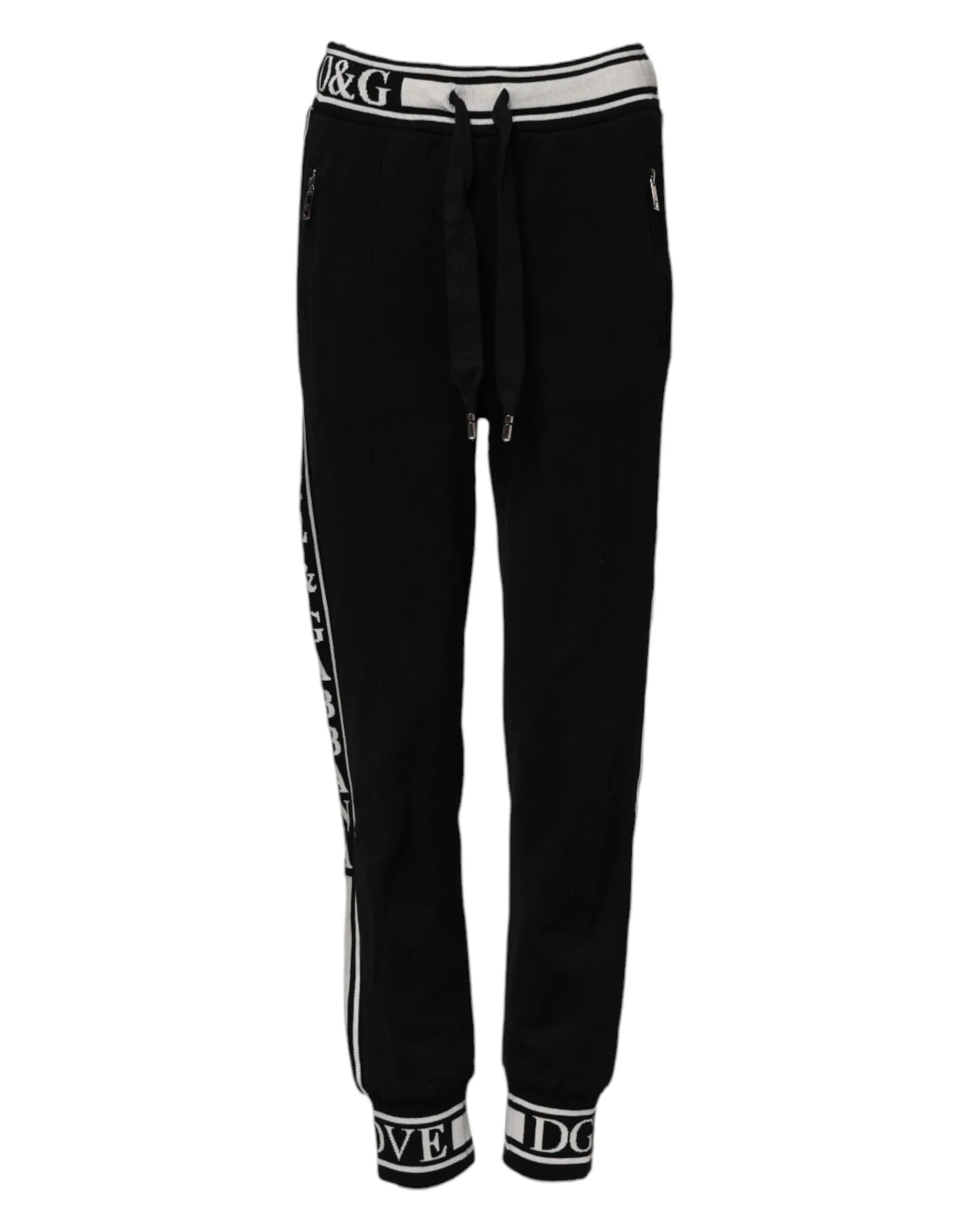 Dolce & Gabbana Black Cotton Jogger Logo Waist Pants - Zeiniez