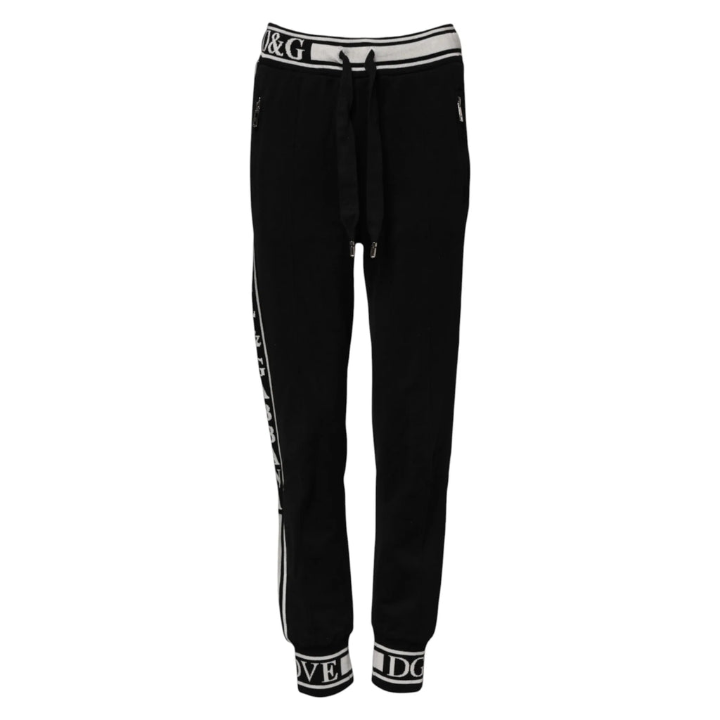Dolce & Gabbana Black Cotton Jogger Logo Waist Pants - Zeiniez