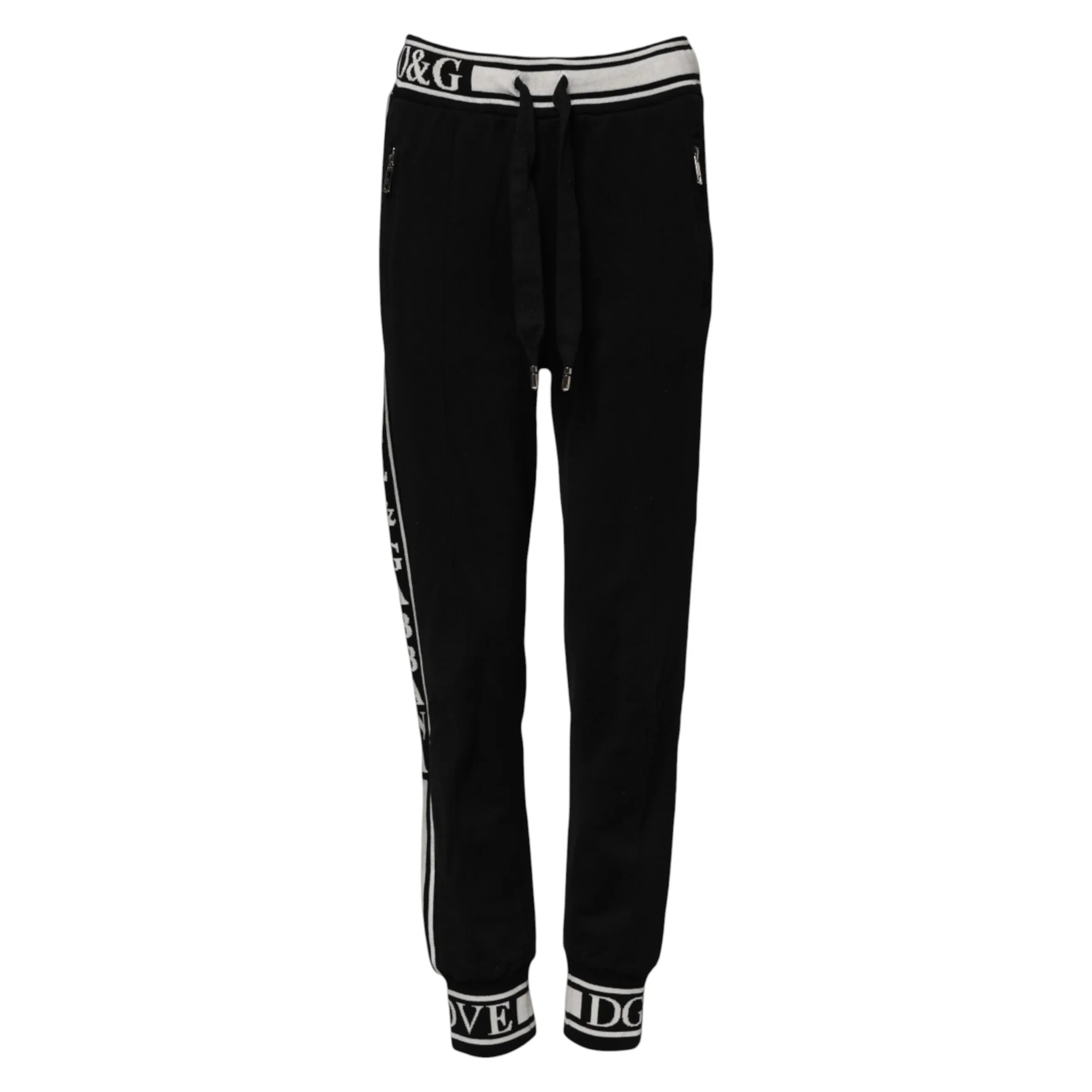 Dolce & Gabbana Black Cotton Jogger Logo Waist Pants - Zeiniez