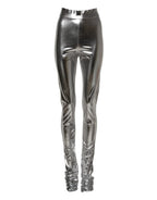 Dolce & Gabbana Metallic Silver Polyester Slim Fit Leggings Pants - Zeiniez