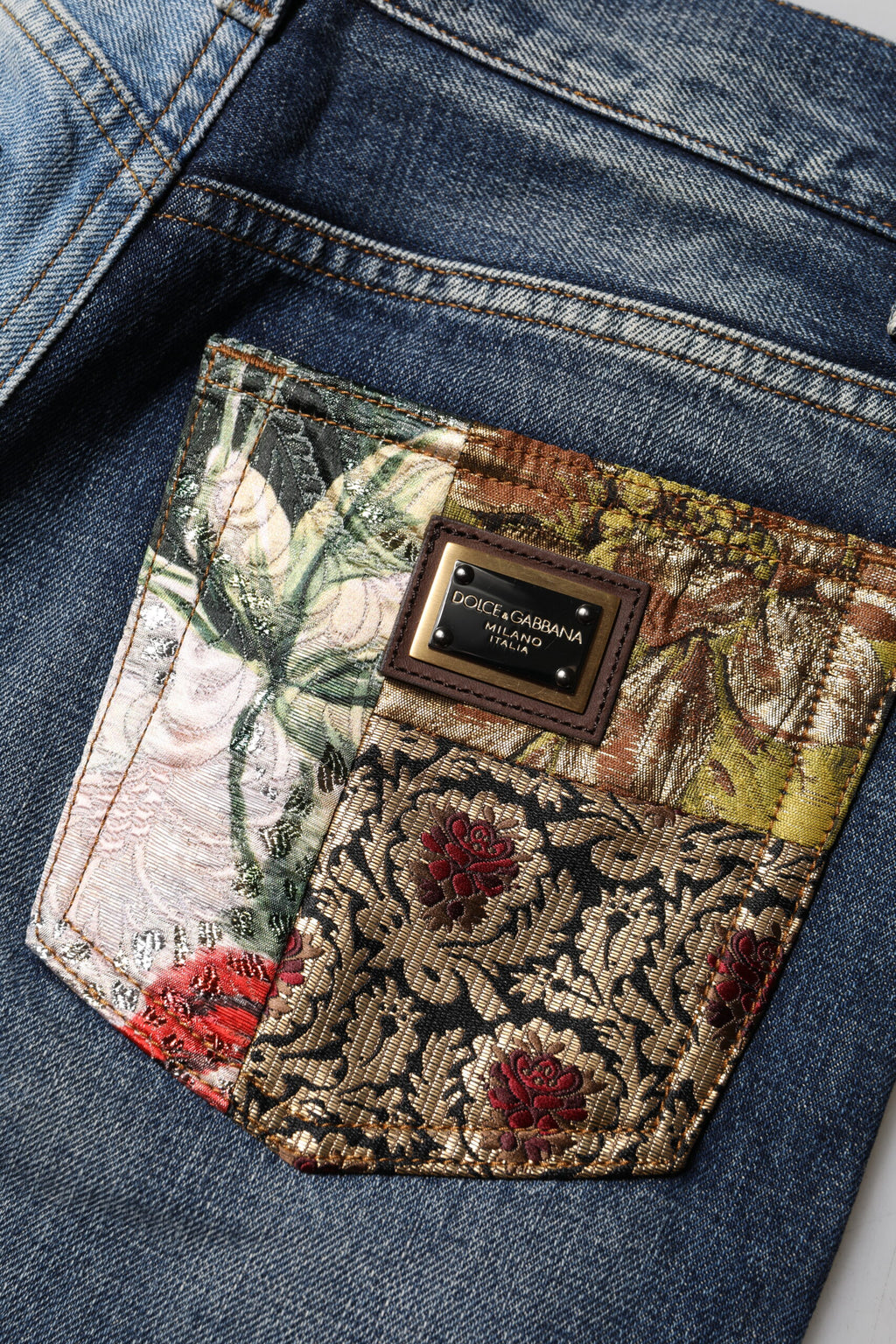 Dolce & Gabbana Multicolor Patchwork Tapered Denim Jeans