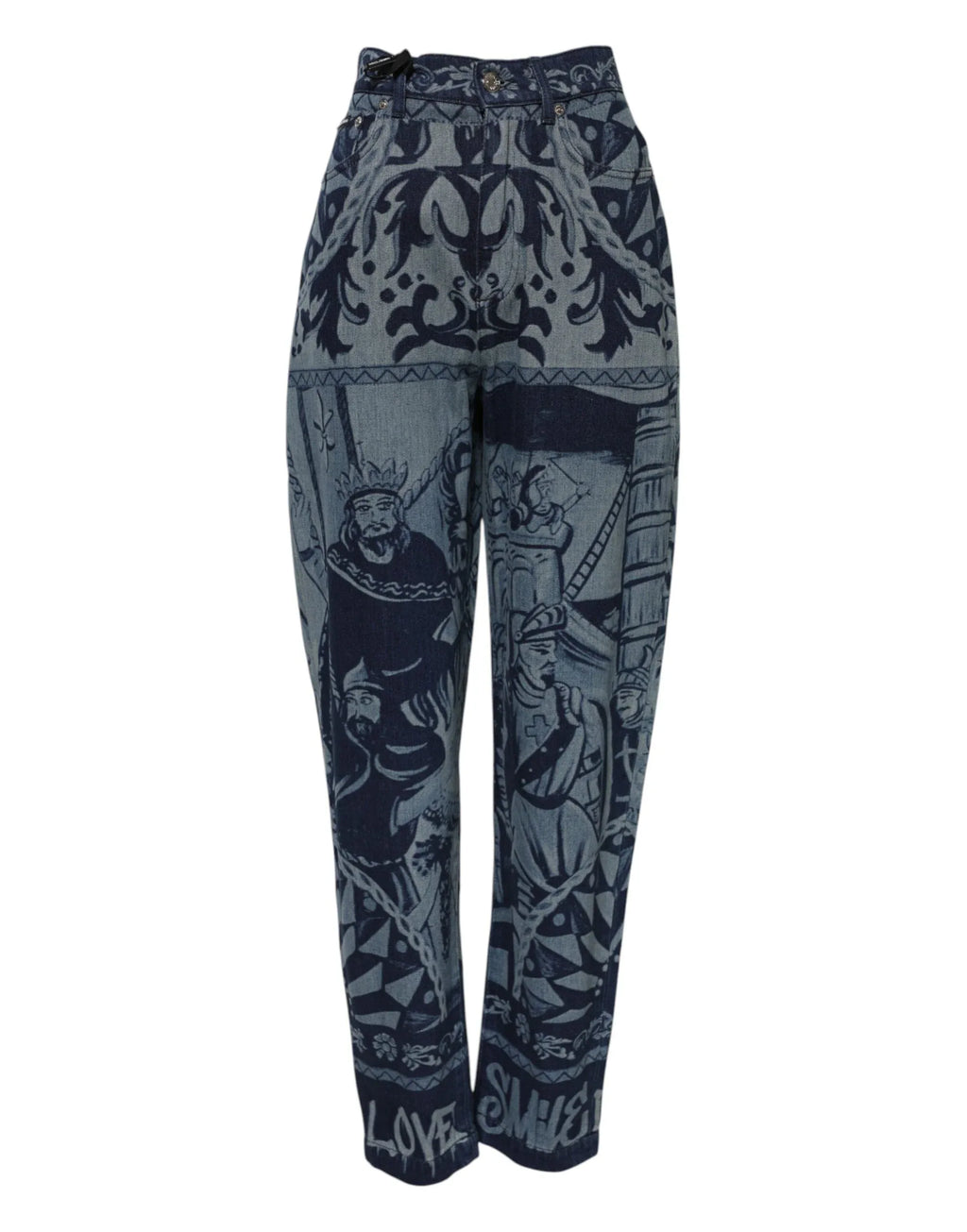 Dolce & Gabbana Blue Graphic Print Tapered Denim Jeans - Zeiniez