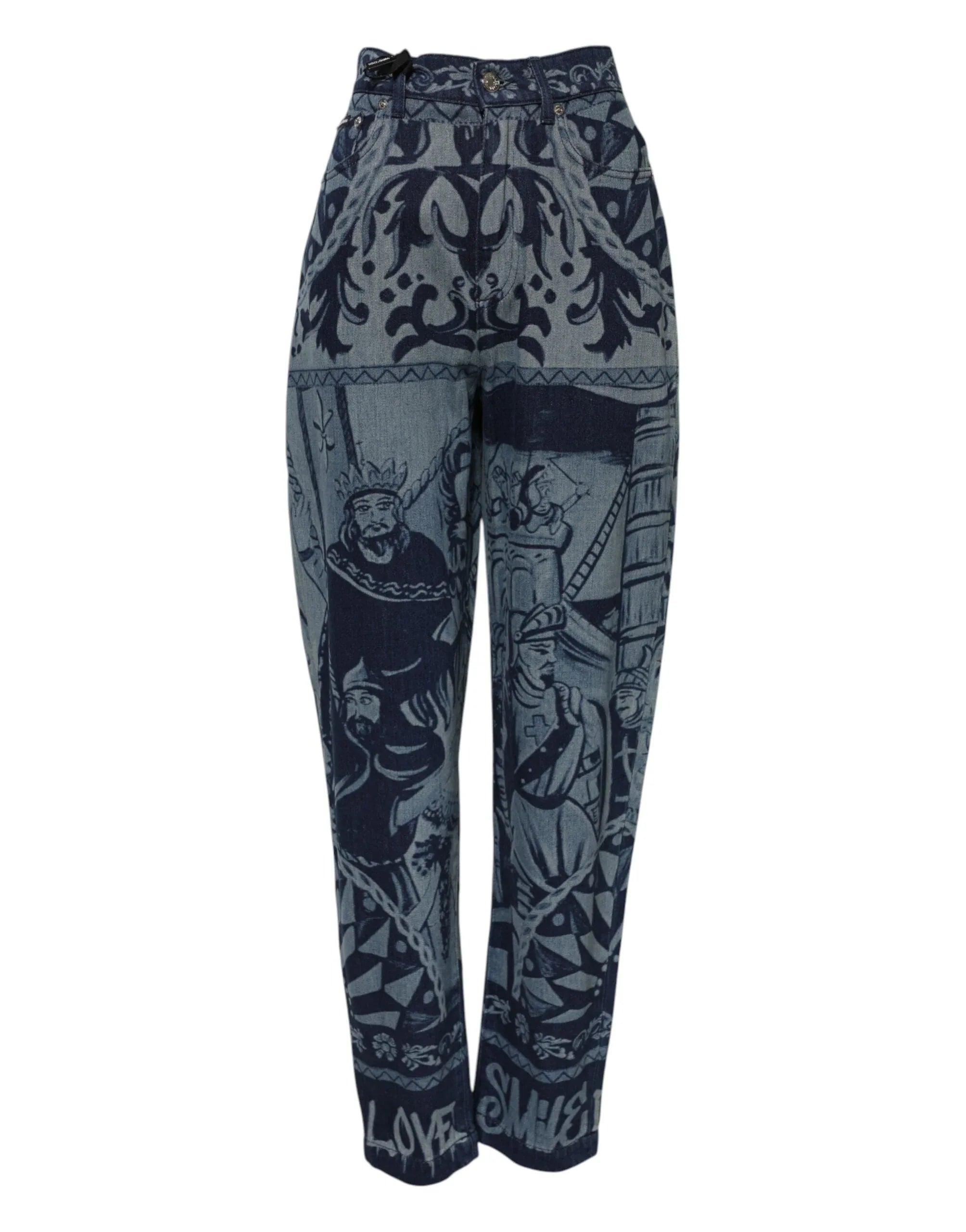 Dolce & Gabbana Blue Graphic Print Tapered Denim Jeans - Zeiniez