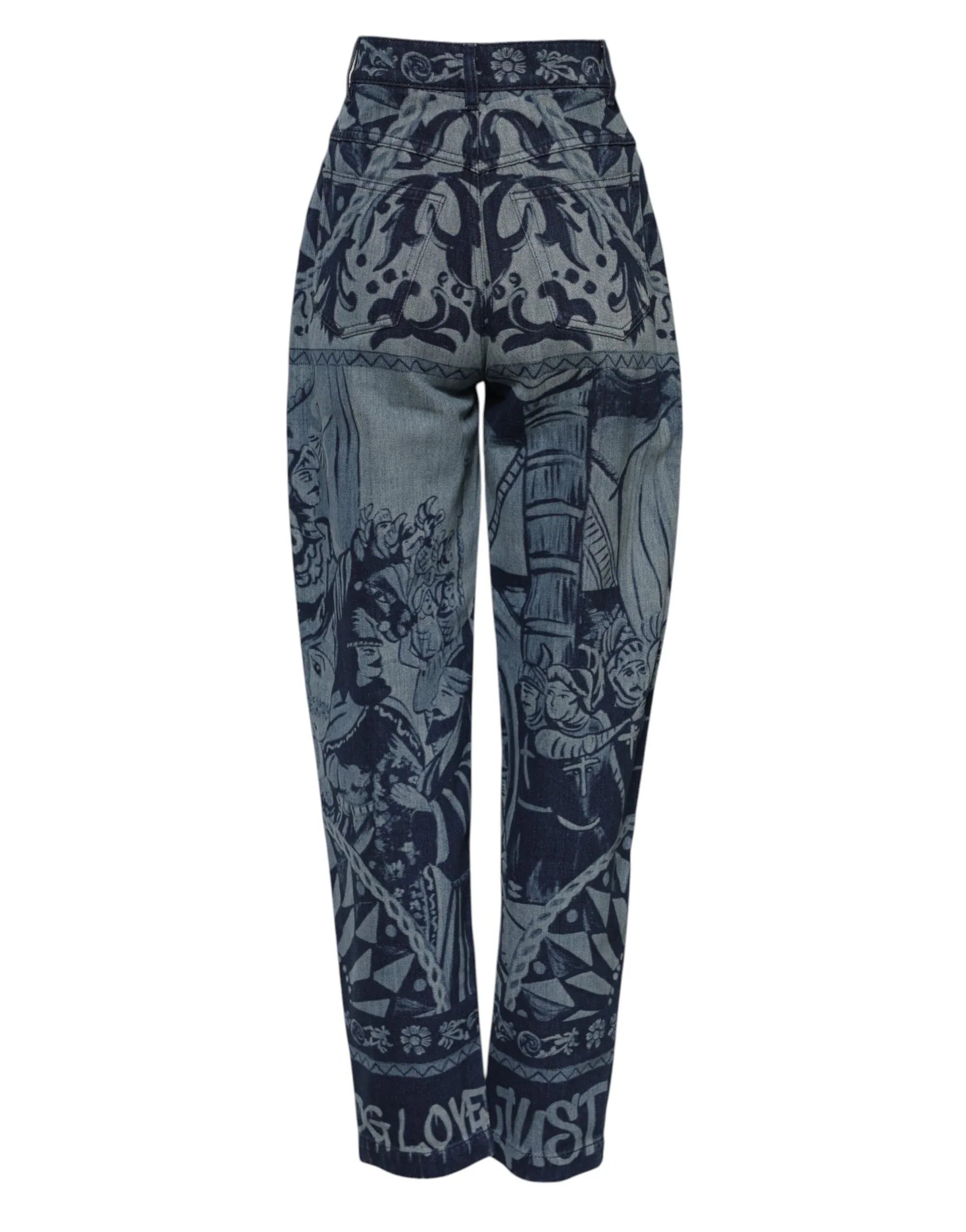 Dolce & Gabbana Blue Graphic Print Tapered Denim Jeans - Zeiniez