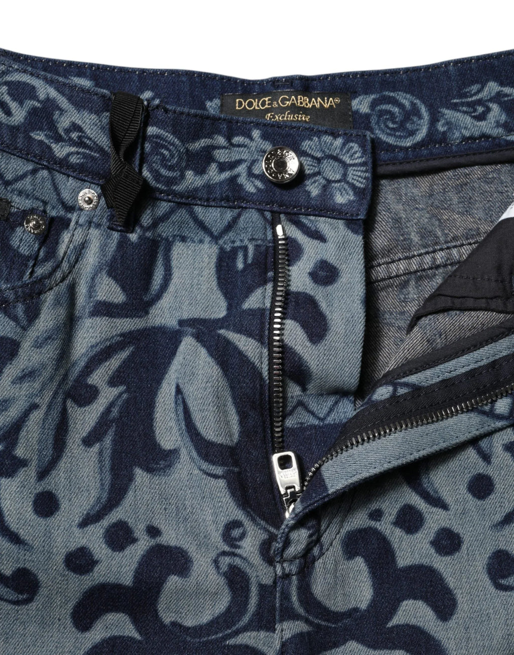 Dolce & Gabbana Blue Graphic Print Tapered Denim Jeans - Zeiniez