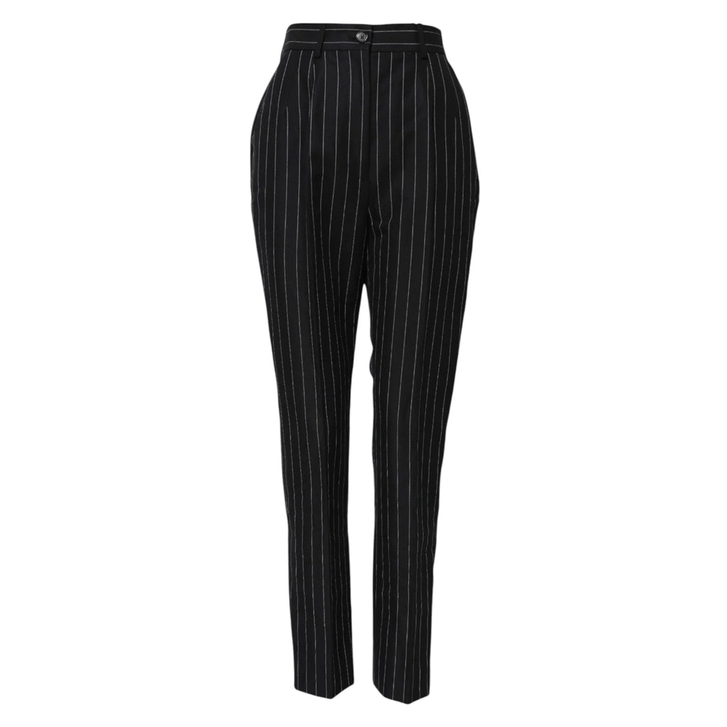 Dolce & Gabbana Black Stripes High Waist Tapered Pants - Zeiniez