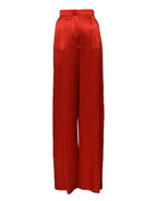 Dolce & Gabbana Red Satin High Waist Wide Leg Pants - Zeiniez