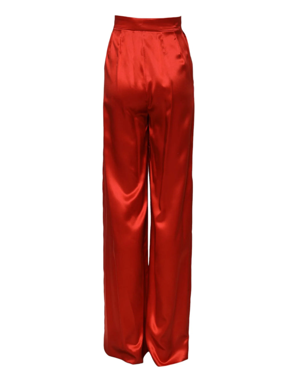 Dolce & Gabbana Red Satin High Waist Wide Leg Pants - Zeiniez