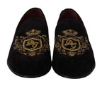 Dolce & Gabbana Loafers Black Velvet Gold Crown - Zeiniez