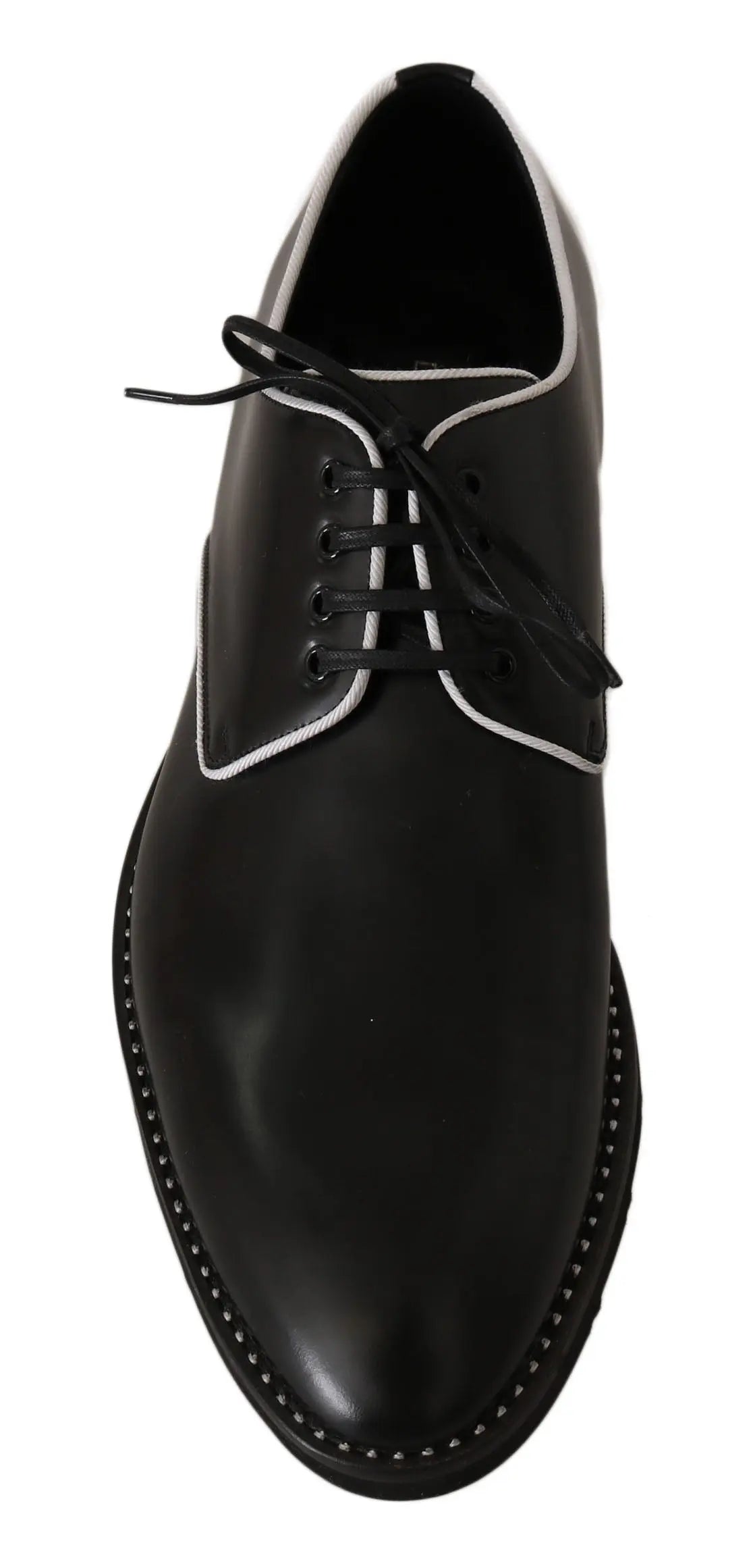 Dolce & Gabbana Black Leather White Line Dress Derby Shoes - Zeiniez