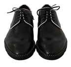 Dolce & Gabbana Black Leather White Line Dress Derby Shoes - Zeiniez