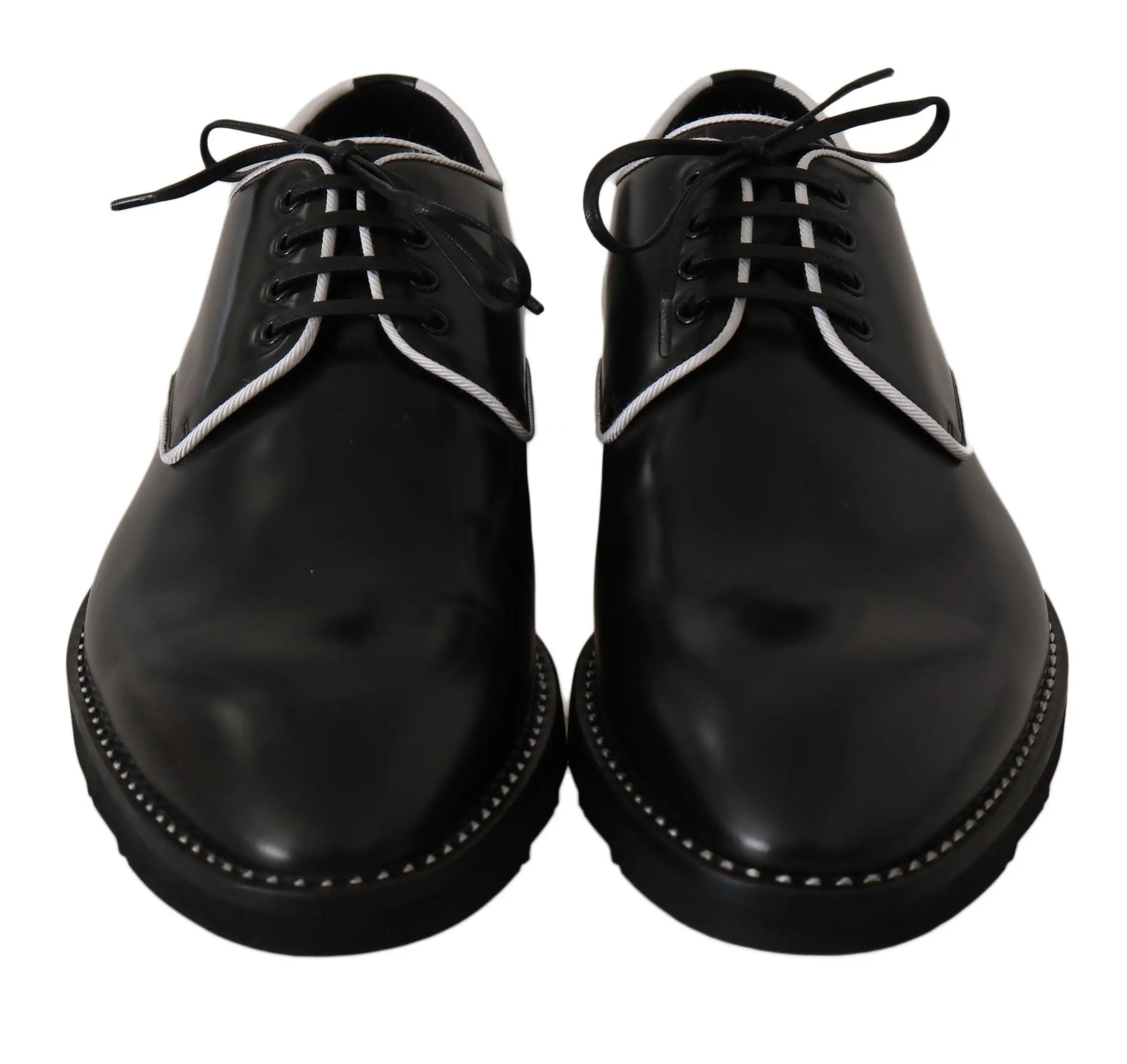 Dolce & Gabbana Black Leather White Line Dress Derby Shoes - Zeiniez