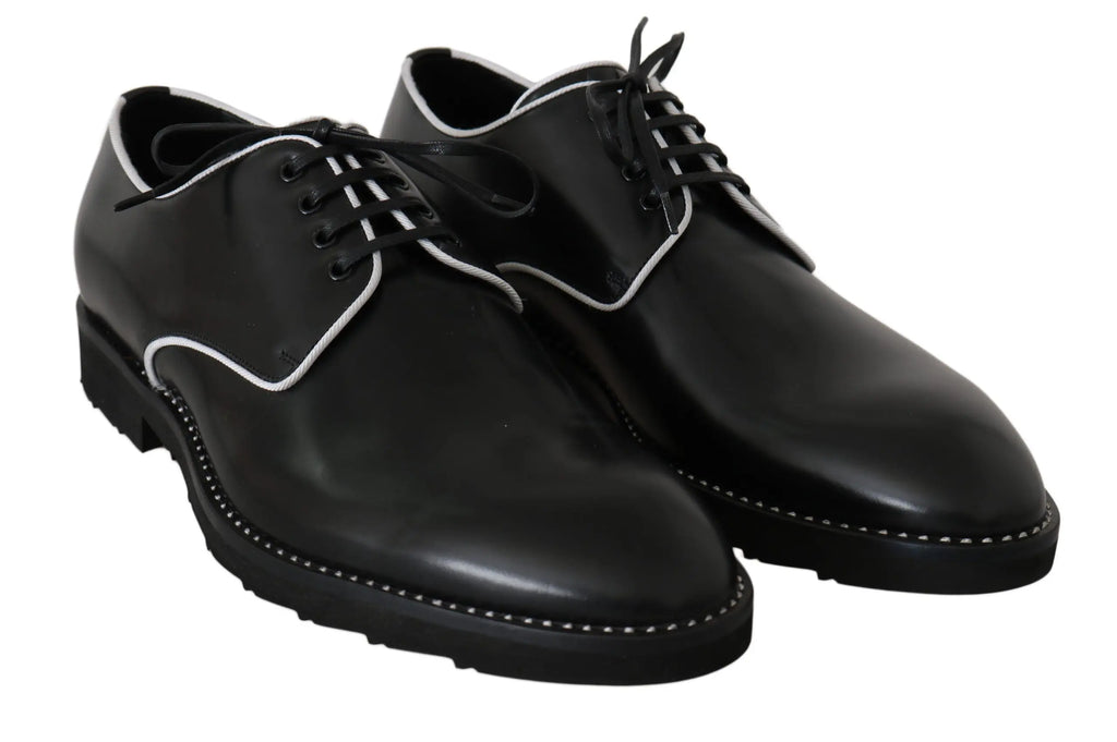 Dolce & Gabbana Black Leather White Line Dress Derby Shoes - Zeiniez