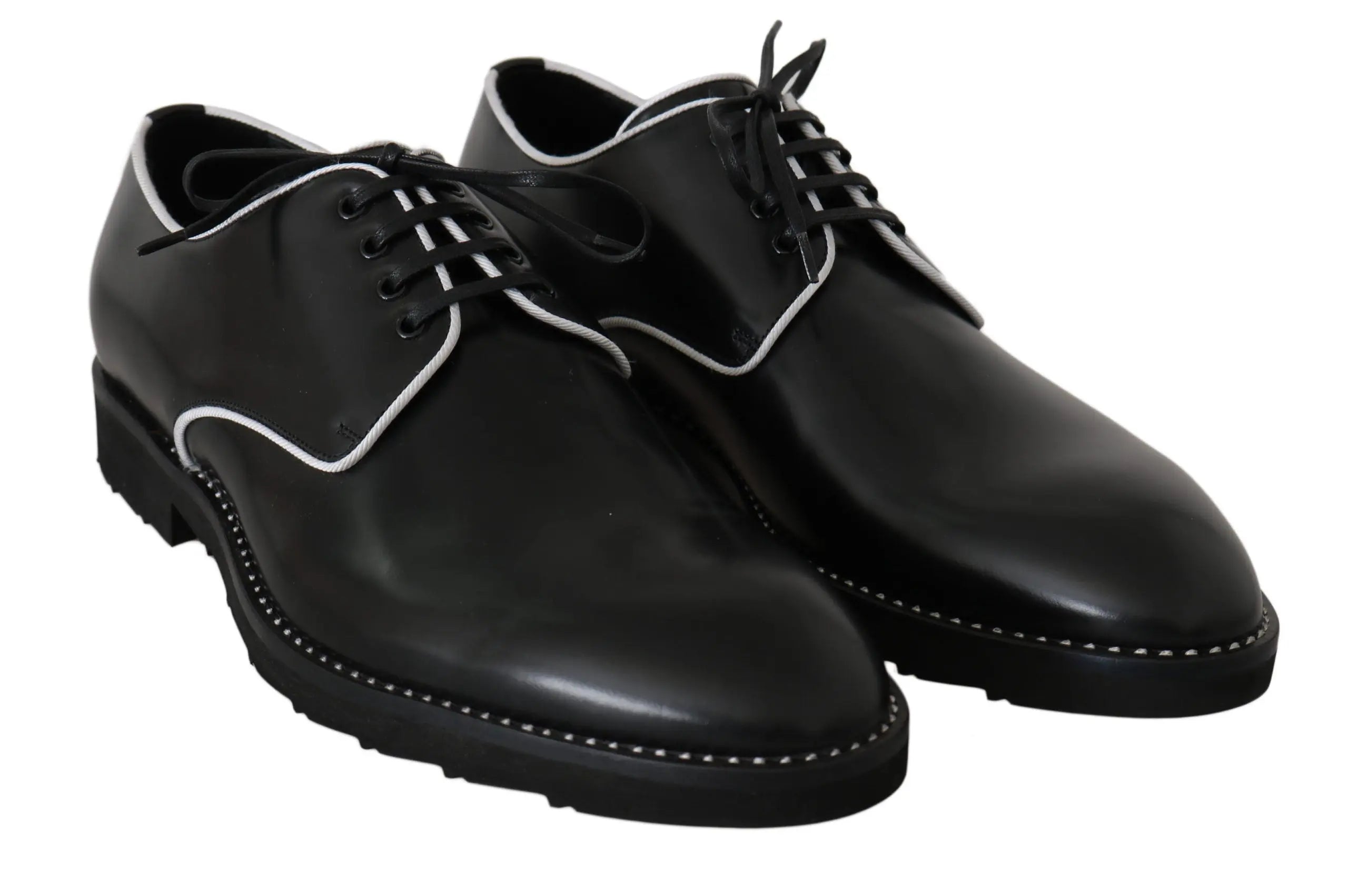 Dolce & Gabbana Black Leather White Line Dress Derby Shoes - Zeiniez