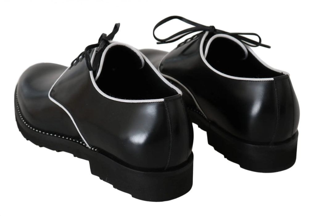 Dolce & Gabbana Black Leather White Line Dress Derby Shoes - Zeiniez