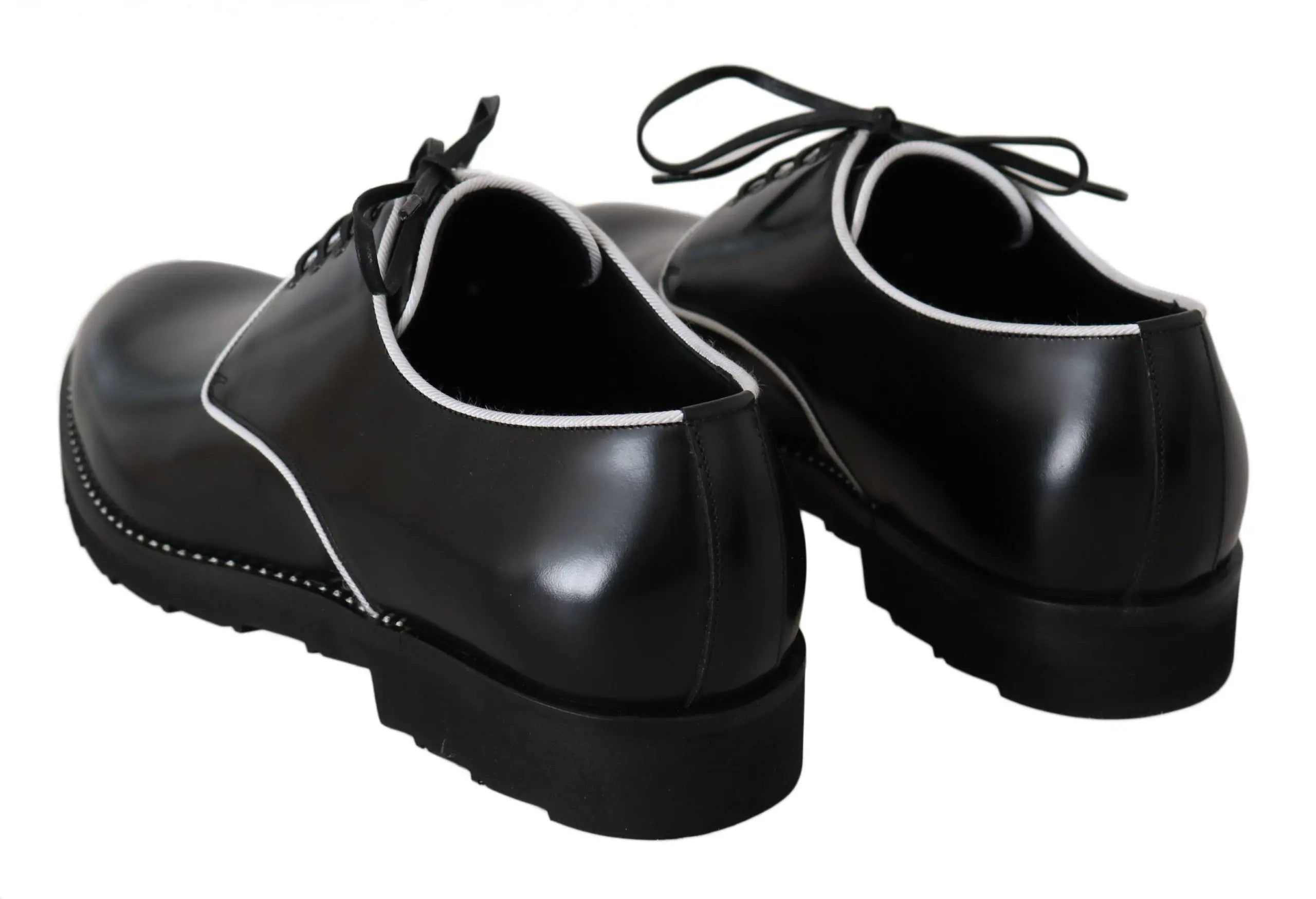 Dolce & Gabbana Black Leather White Line Dress Derby Shoes - Zeiniez