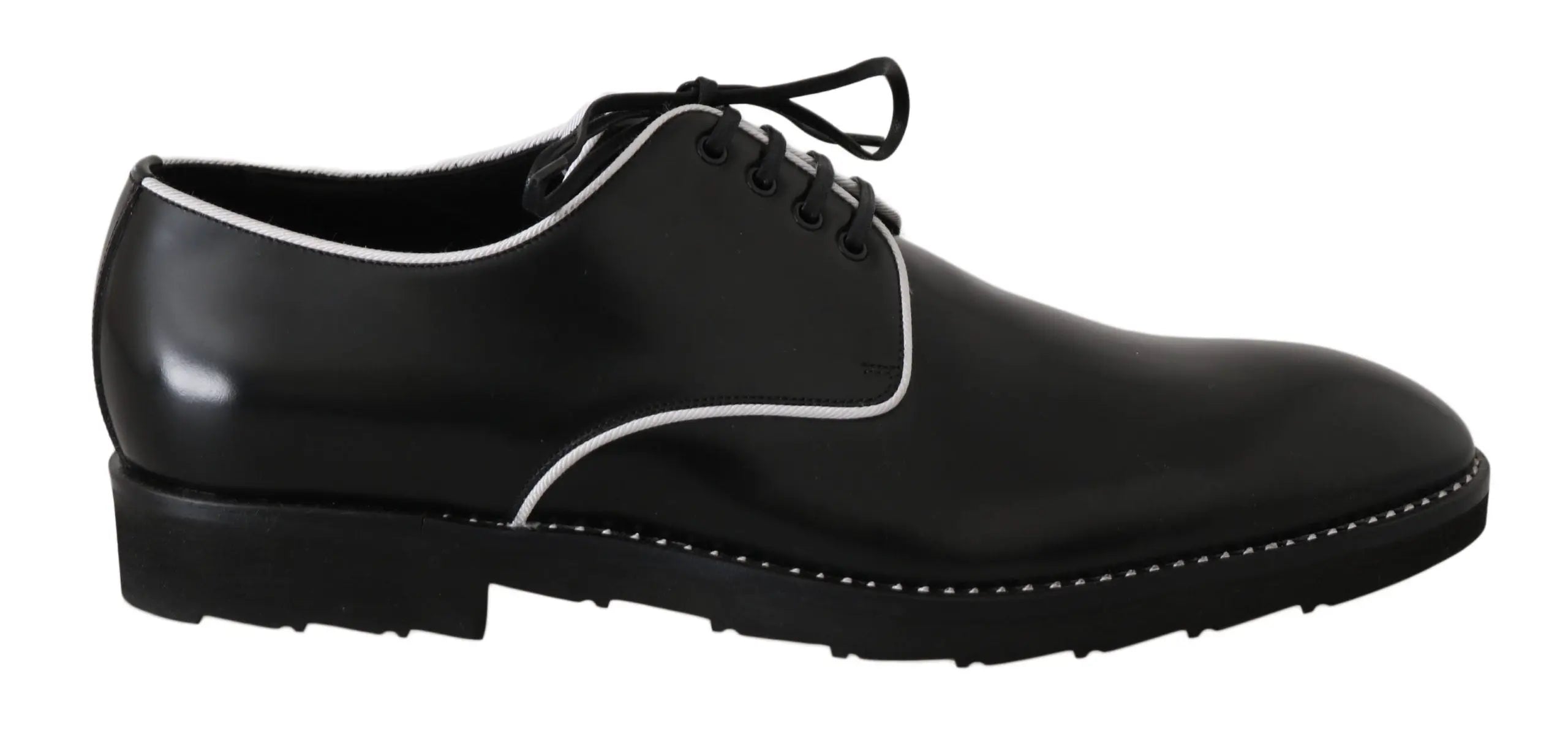 Dolce & Gabbana Black Leather White Line Dress Derby Shoes - Zeiniez