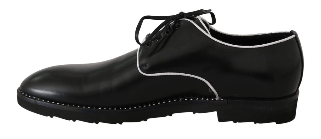 Dolce & Gabbana Black Leather White Line Dress Derby Shoes - Zeiniez